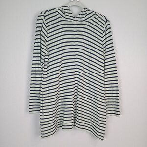 J. Jill Striped Knit Hooded Tunic Top Long Sleeve Pullover Cotton Women's Small